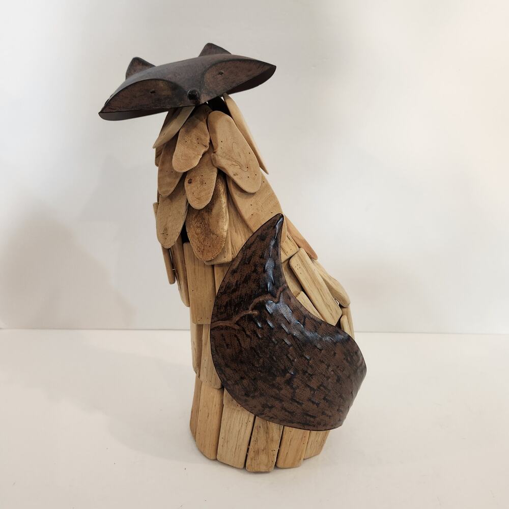BAYBERRY ORCHARDS Brown Wood Metal Fox Figurine Statue Coastal Beachy Rustic